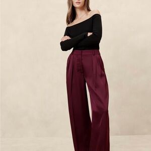 Elegant Silk Burgundy Wide-Leg Pants